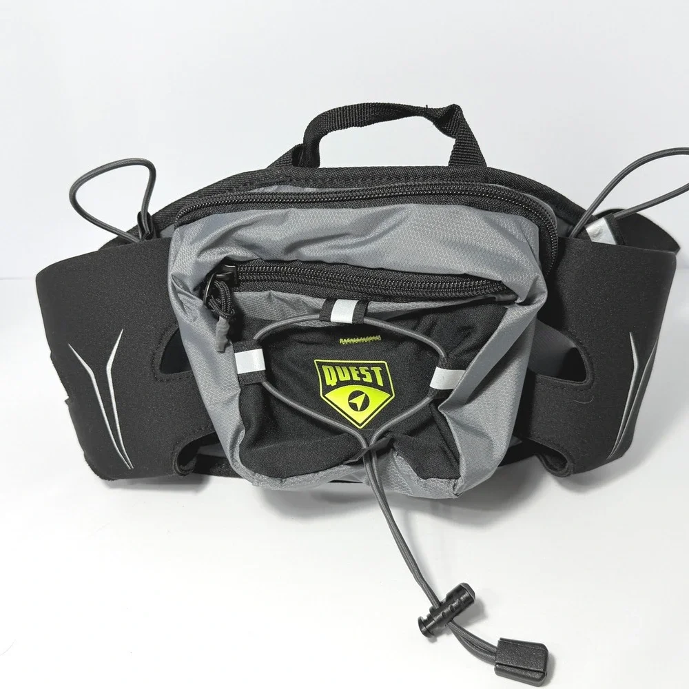 Quest Hydration Waist Pack Dual Bottle Holder Running Hiking Belt Grey Black